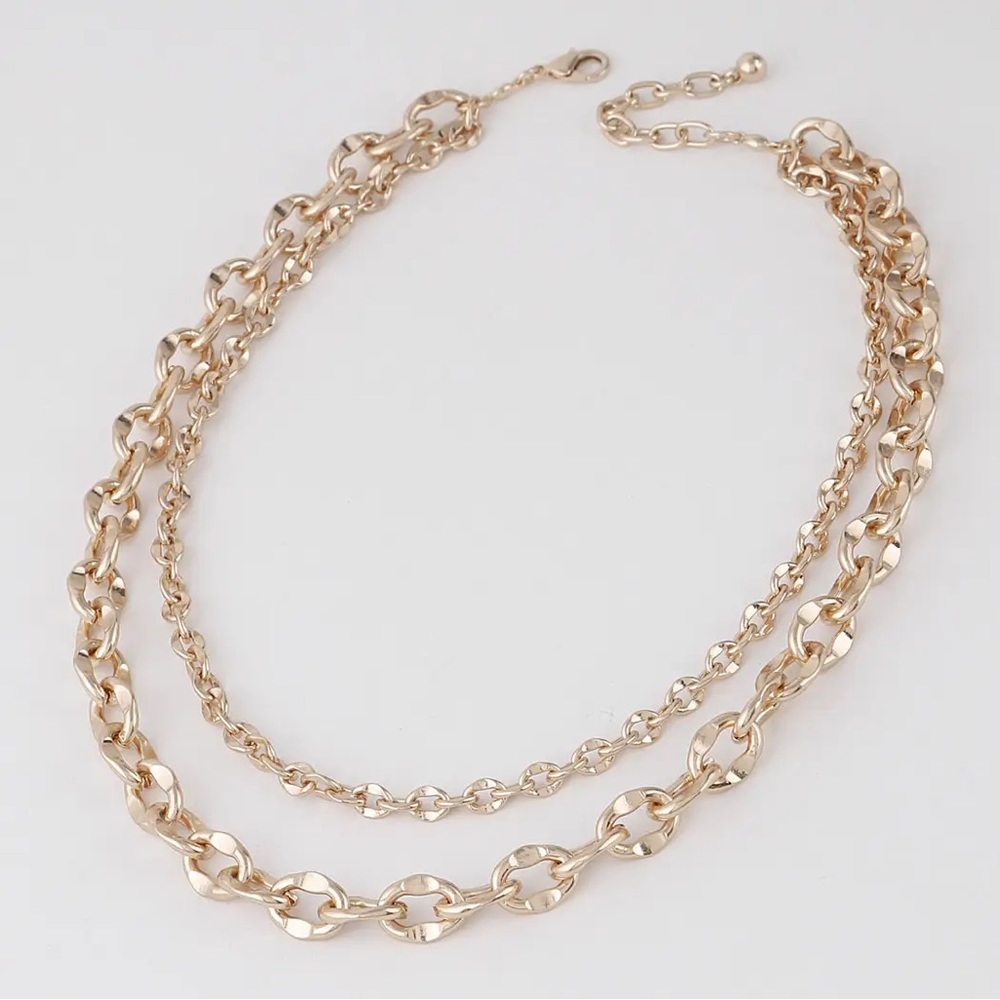 Gold Plated Double Chain Necklace - Picture 2 of 3